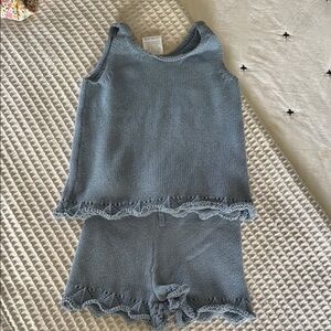 Blue Knit Tank and Shorts Set